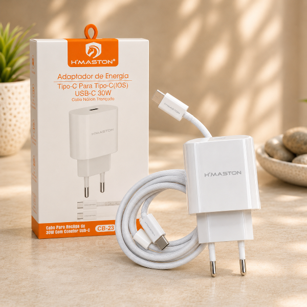 Carregador para Celular Turbo USB-C 30W com Cabo Trançado de 1 Metro