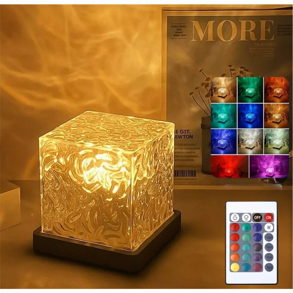 Luminária Relaxante Cubo Efeito Água RGB 3D com Controle Remoto