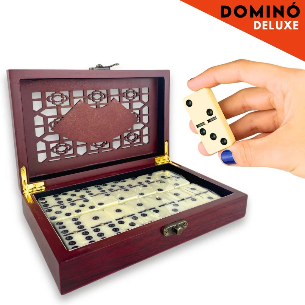 Dominó Deluxe com Estojo de Madeira Jogo Clássico com Acabamento Elegante