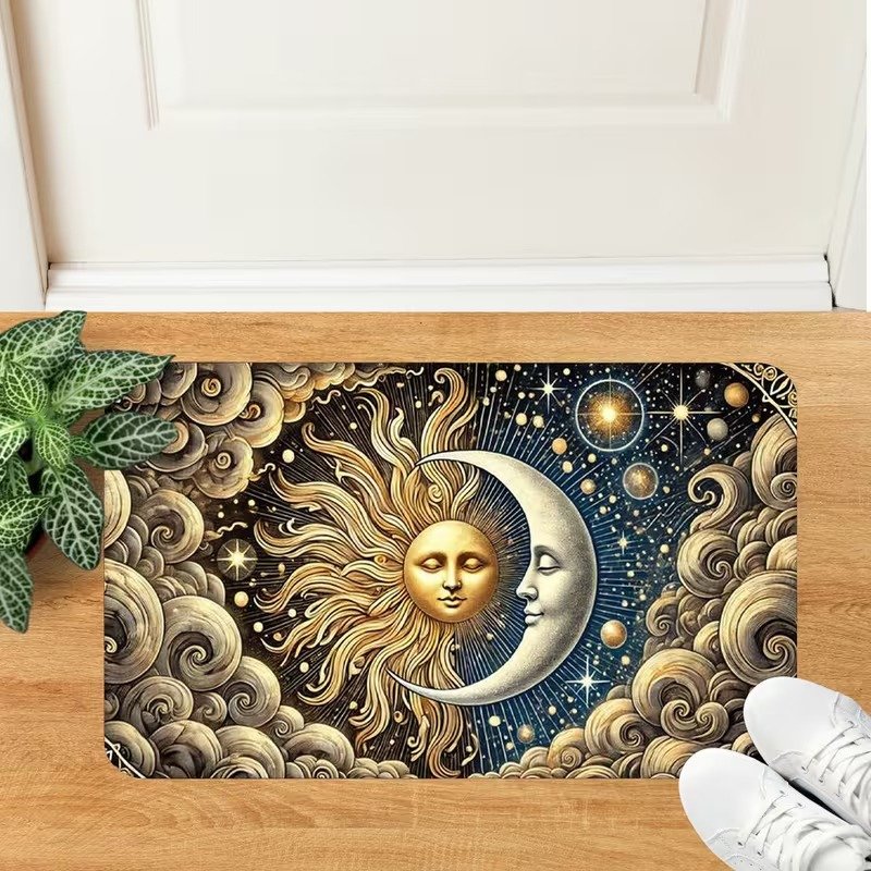 Tapete Decorativo Sol e Lua Dourado Antiderrapante 35x60cm